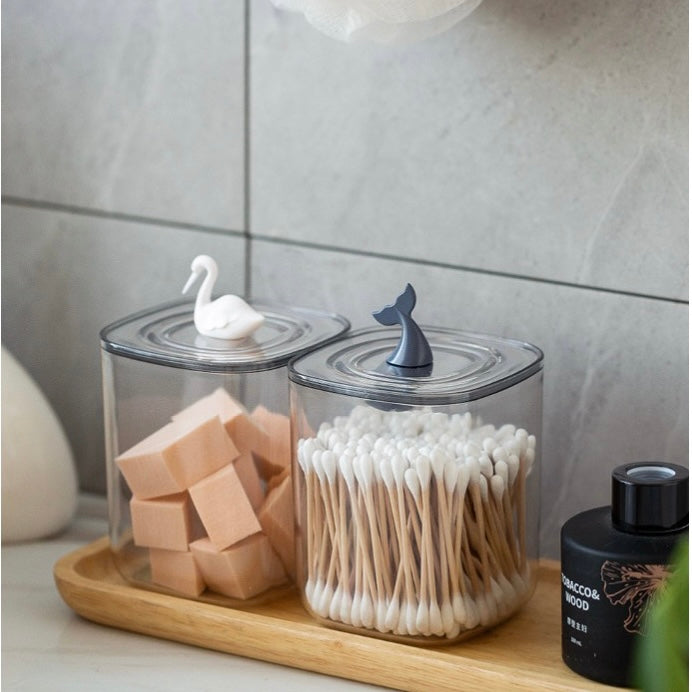 Cute Animals Transparent Cotton Swabs Facial Wipe Storage Box