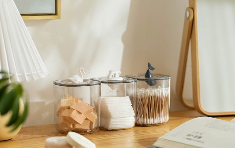 Cute Animals Transparent Cotton Swabs Facial Wipe Storage Box