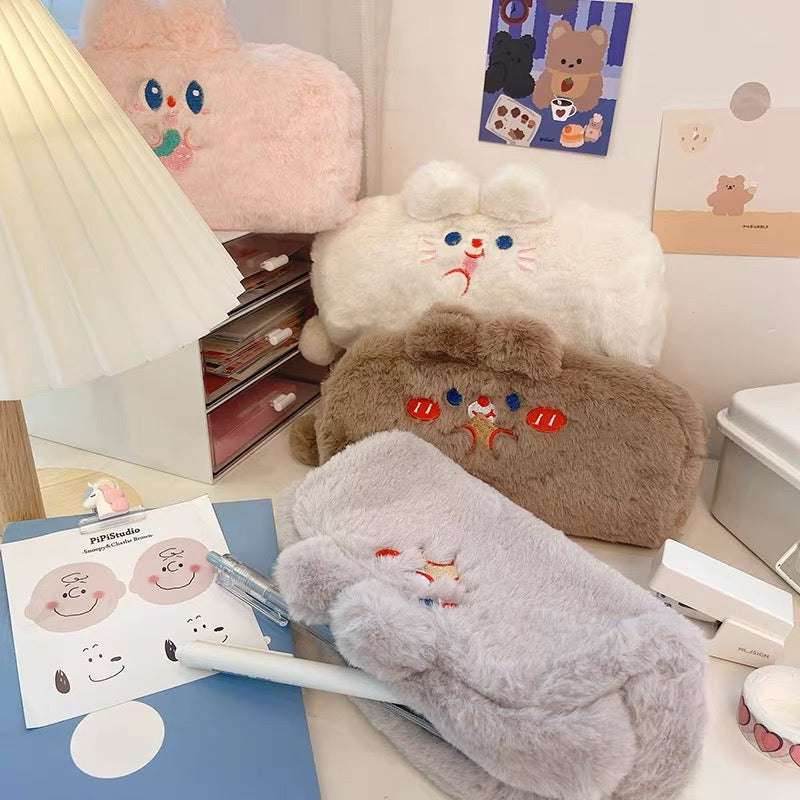 Cute Kawaii Korean Style Fluffy Eating Animal Pencil Case