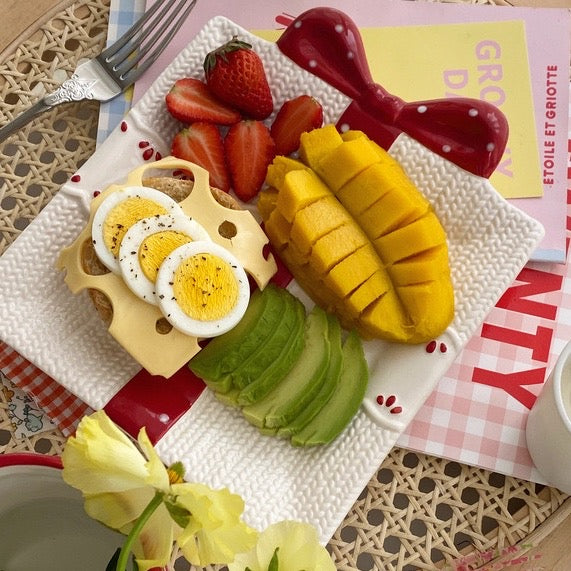 Cute Red Ribboned Gift Shape Ceramic Dessert Plate