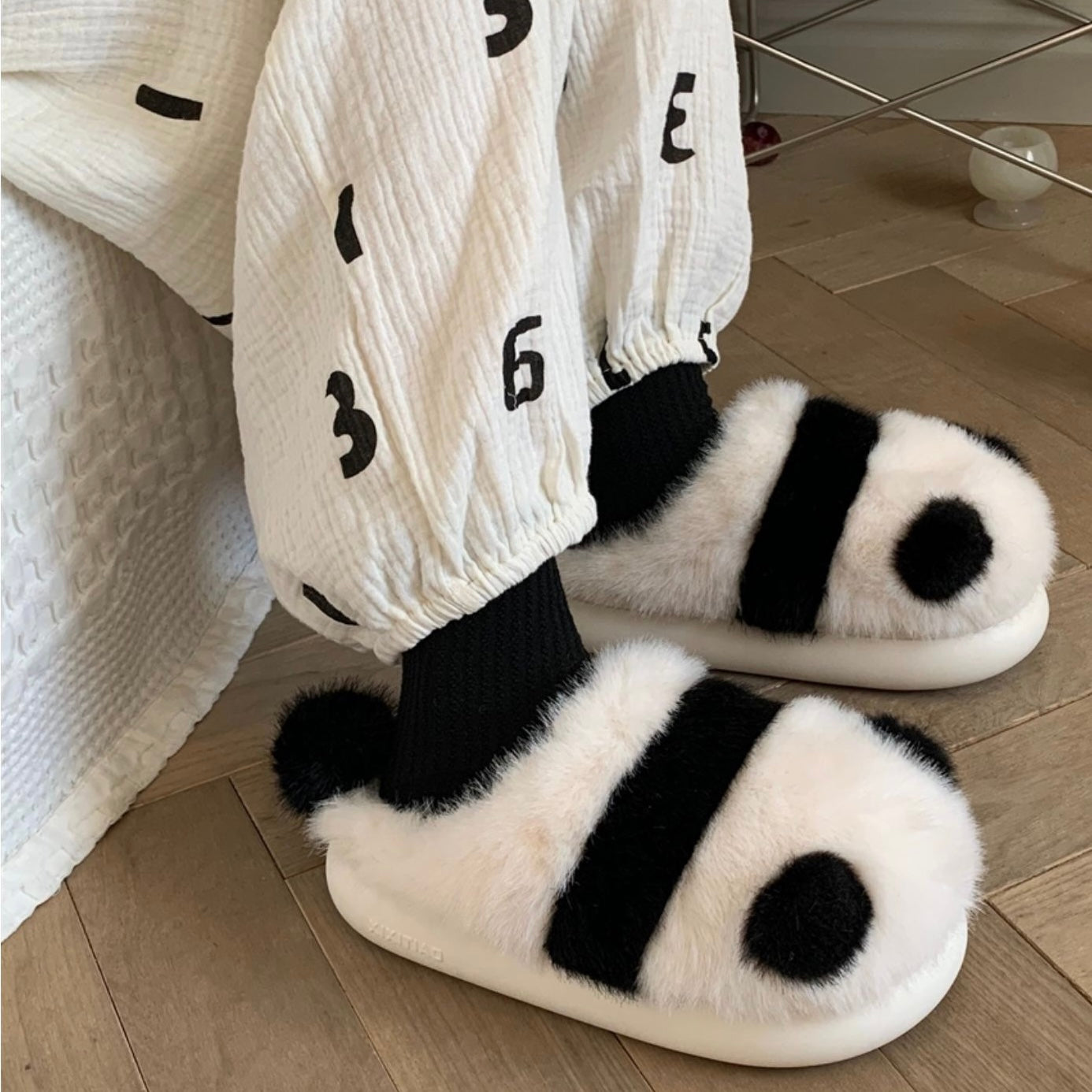 Cute Fluffy Panda Soft Winter Home Slippers
