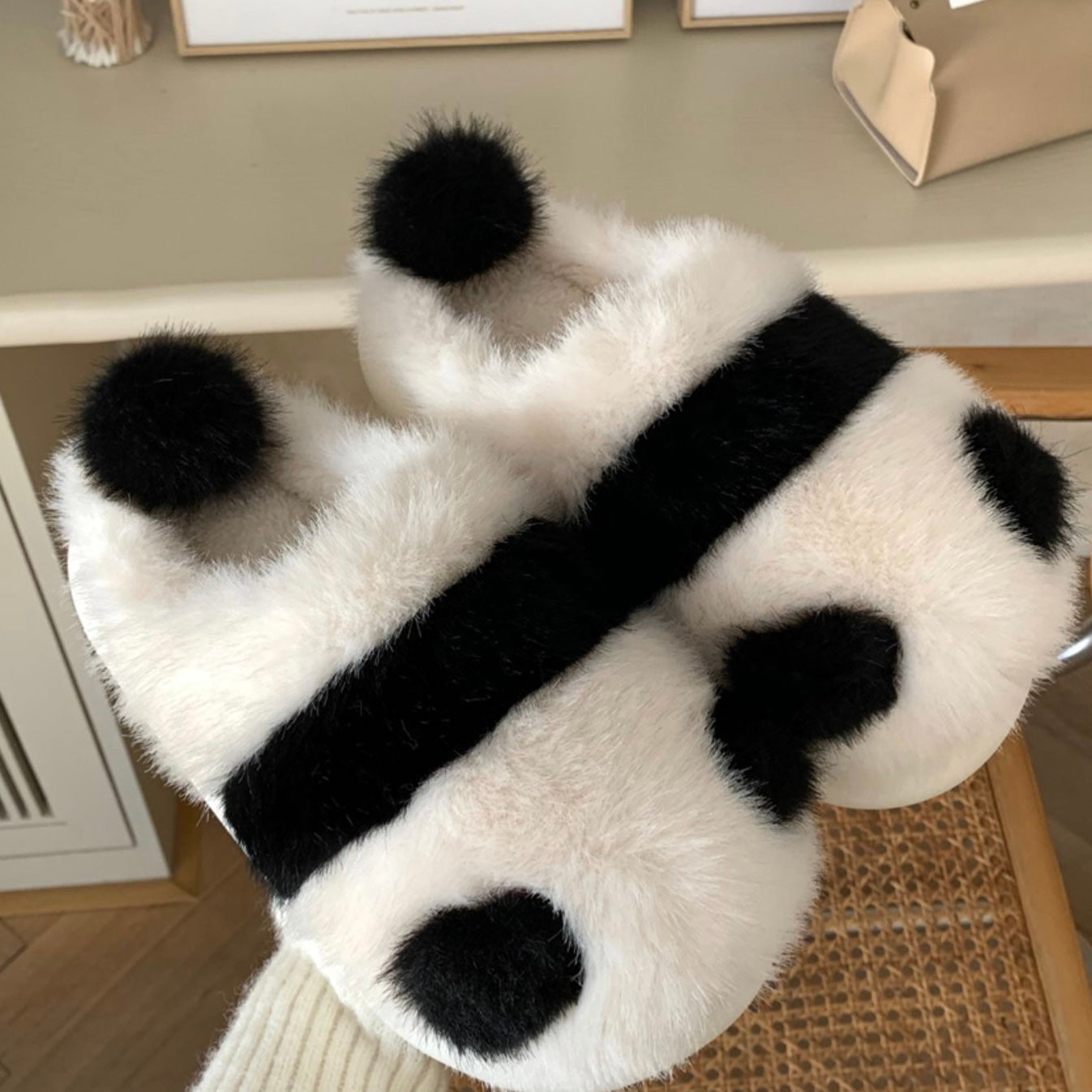Cute Fluffy Panda Soft Winter Home Slippers