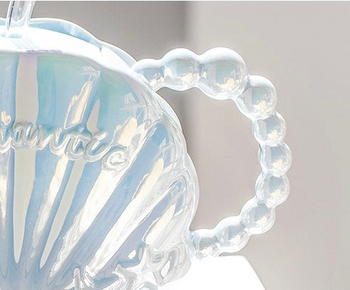 Cute Dreamy Mermaid Shell Pearl Ceramic Cup with Straw