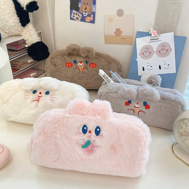 Cute Kawaii Korean Style Fluffy Eating Animal Pencil Case