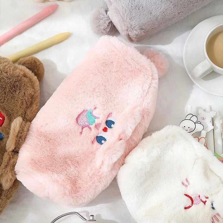 Cute Kawaii Korean Style Fluffy Eating Animal Pencil Case
