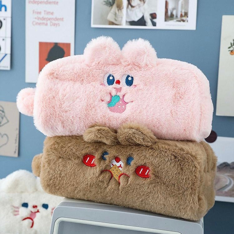 Cute Kawaii Korean Style Fluffy Eating Animal Pencil Case