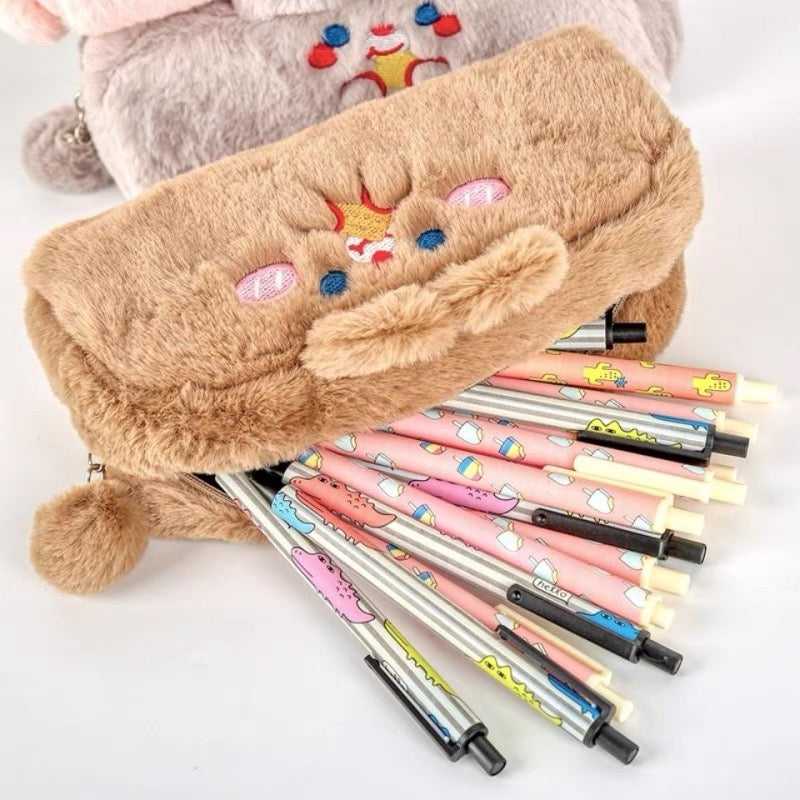 Cute Kawaii Korean Style Fluffy Eating Animal Pencil Case