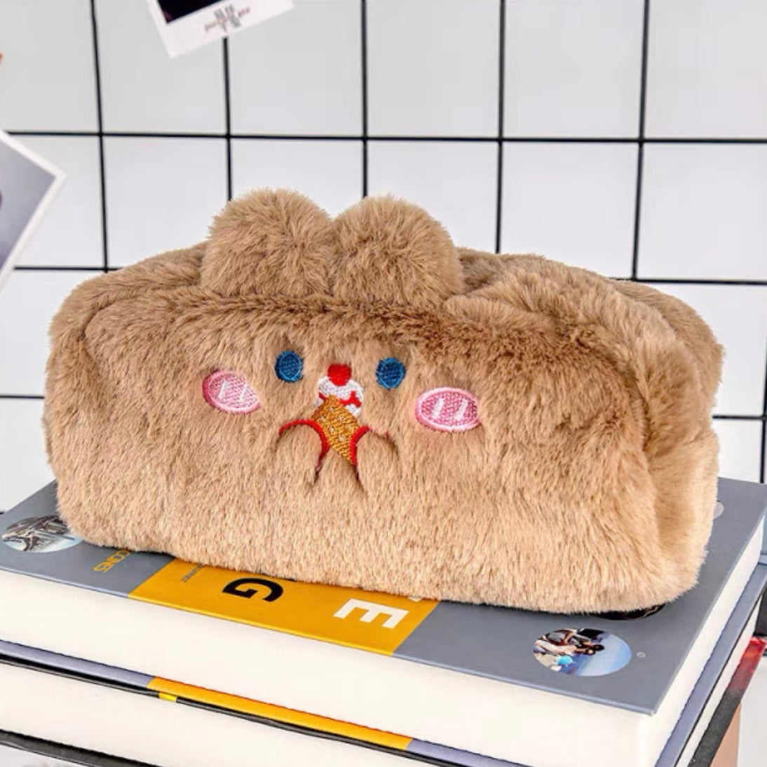 Cute Kawaii Korean Style Fluffy Eating Animal Pencil Case