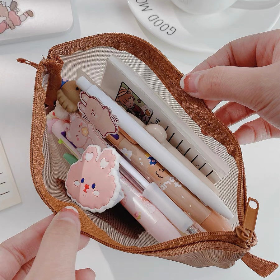 Cute Kawaii Teddy Bear Transparent Mesh Pencil Case