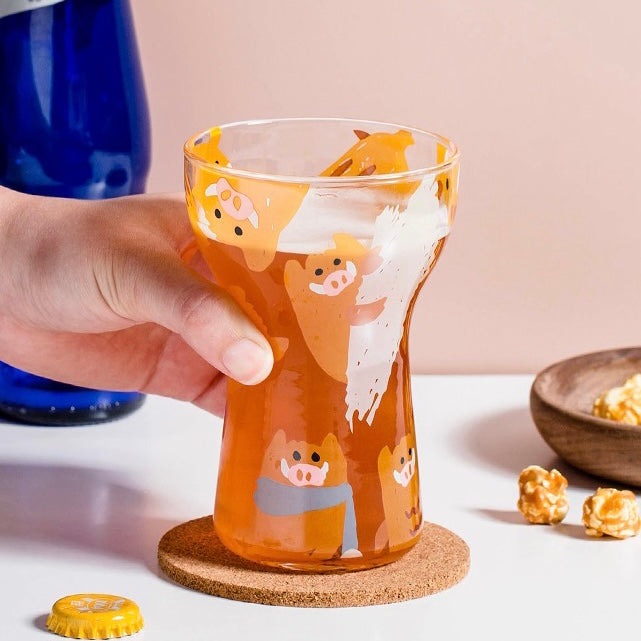Cute Cat & Piggy Print Transparent Glass Cup