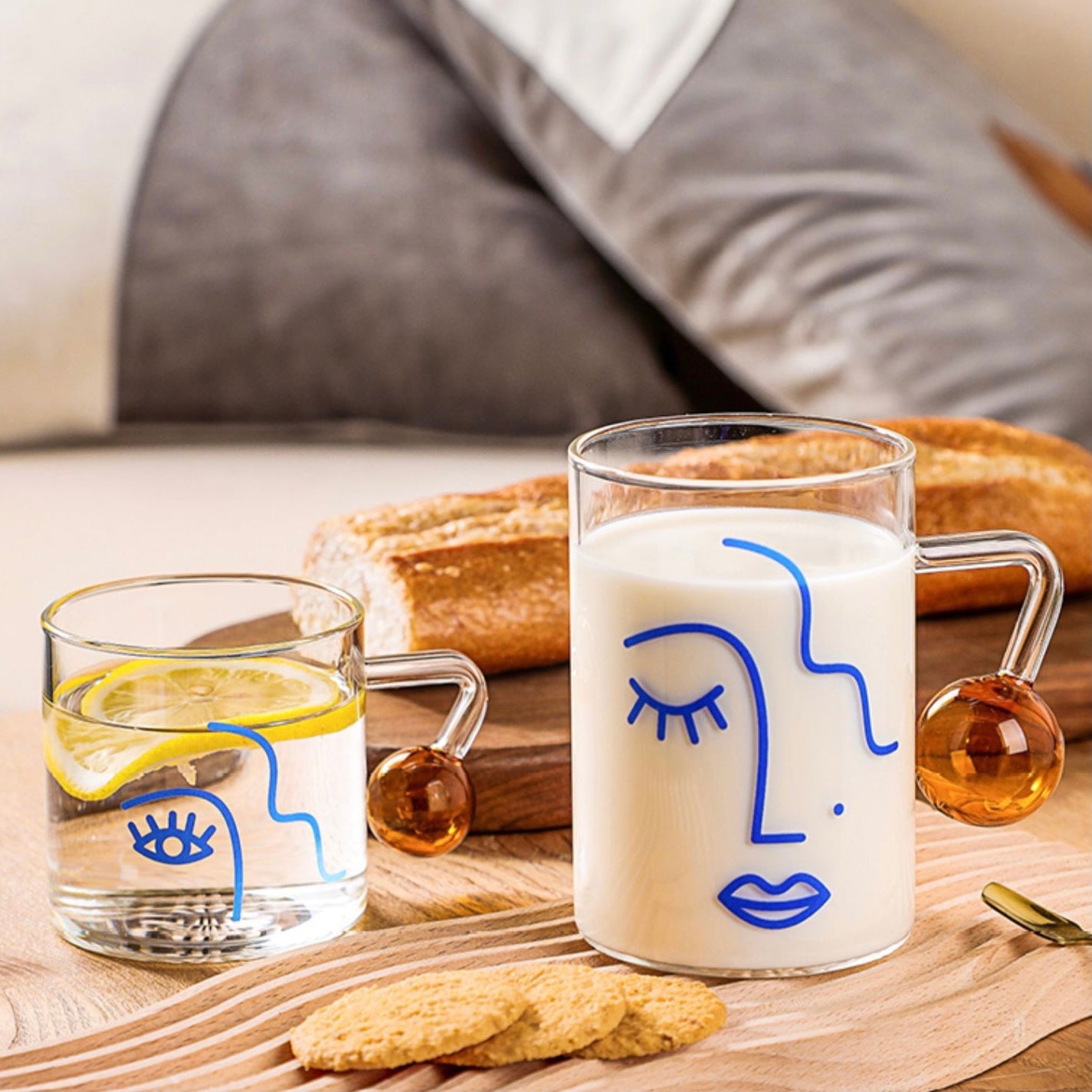 Cute Nordic Style Face Illustration Transparent Breakfast Glass