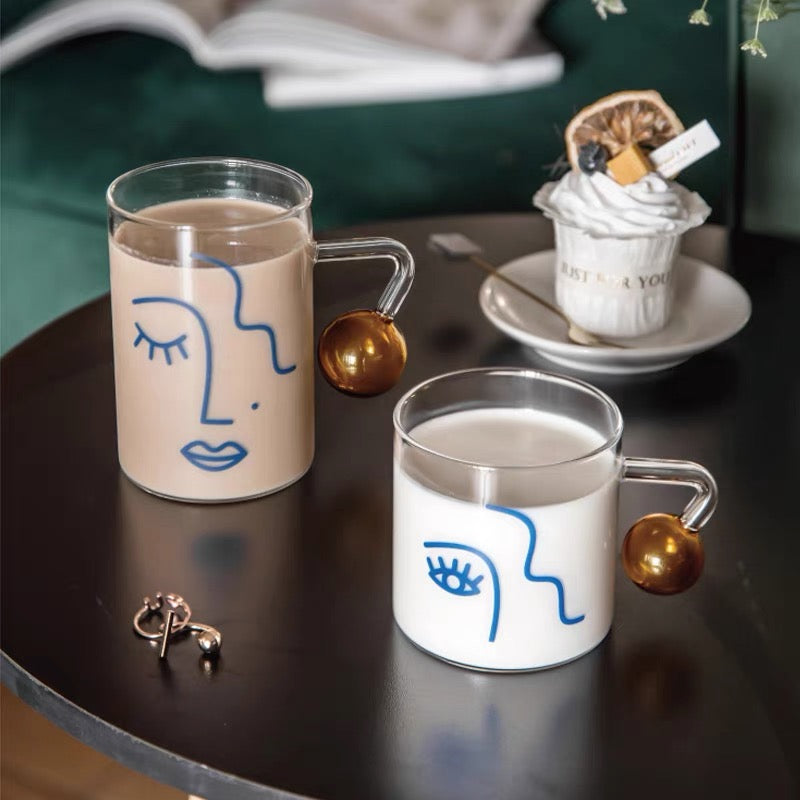 Cute Nordic Style Face Illustration Transparent Breakfast Glass