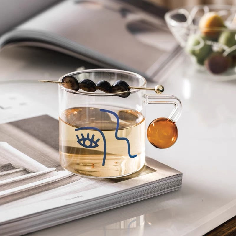 Cute Nordic Style Face Illustration Transparent Breakfast Glass