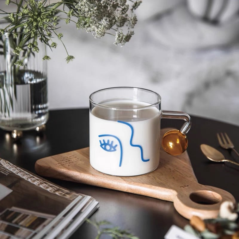 Cute Nordic Style Face Illustration Transparent Breakfast Glass