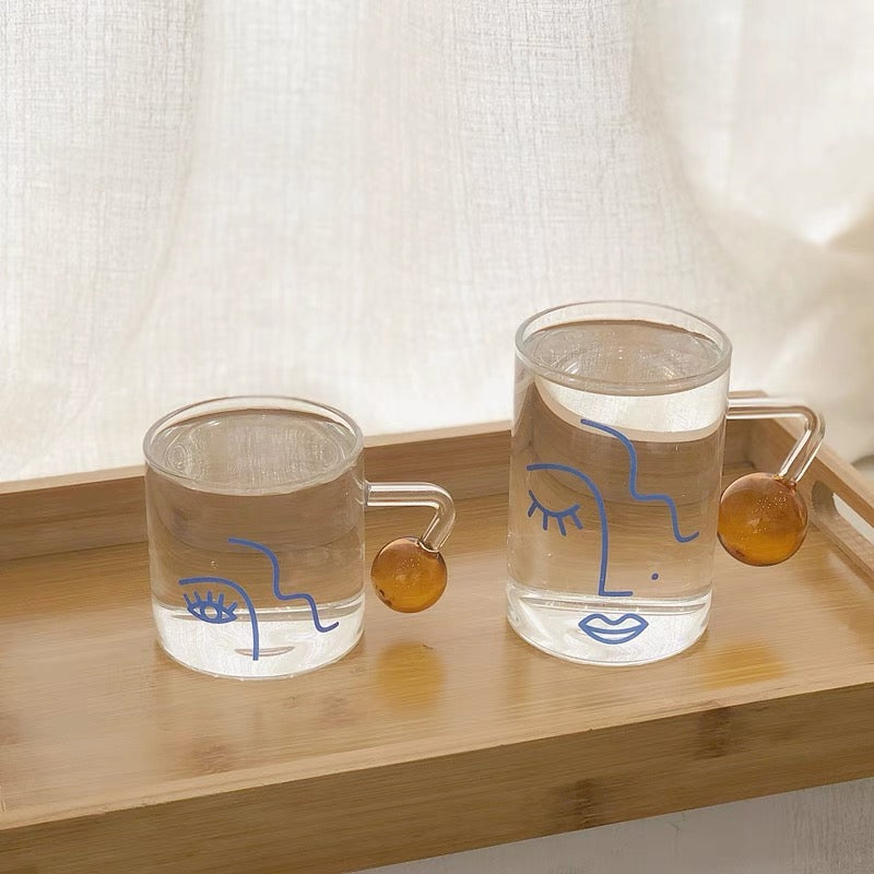 Cute Nordic Style Face Illustration Transparent Breakfast Glass