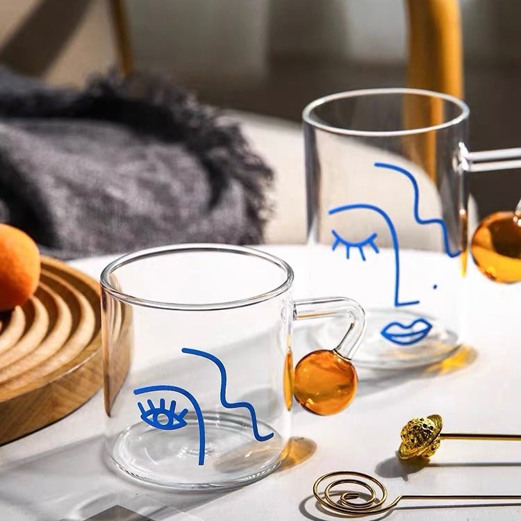 Cute Nordic Style Face Illustration Transparent Breakfast Glass