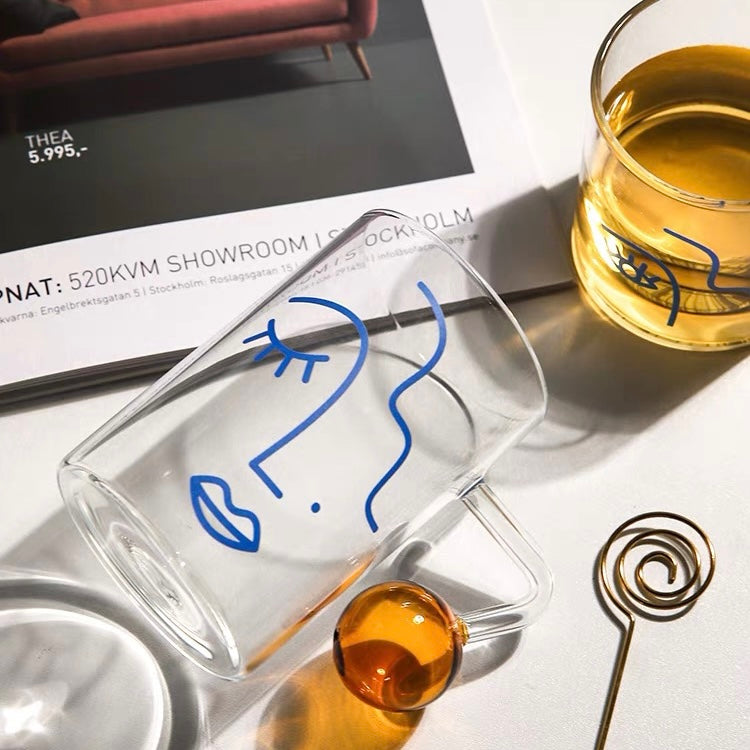 Cute Nordic Style Face Illustration Transparent Breakfast Glass