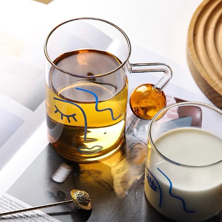 Cute Nordic Style Face Illustration Transparent Breakfast Glass