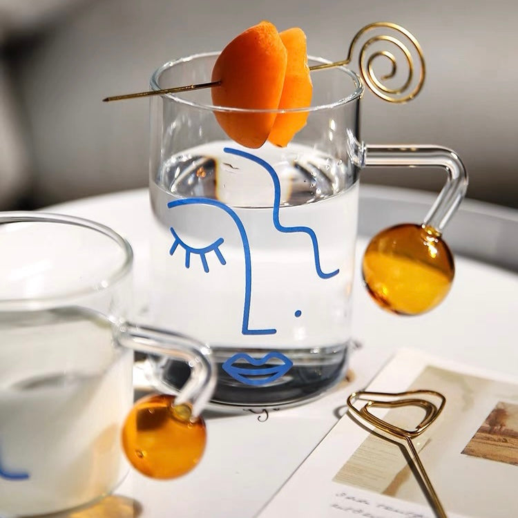 Cute Nordic Style Face Illustration Transparent Breakfast Glass