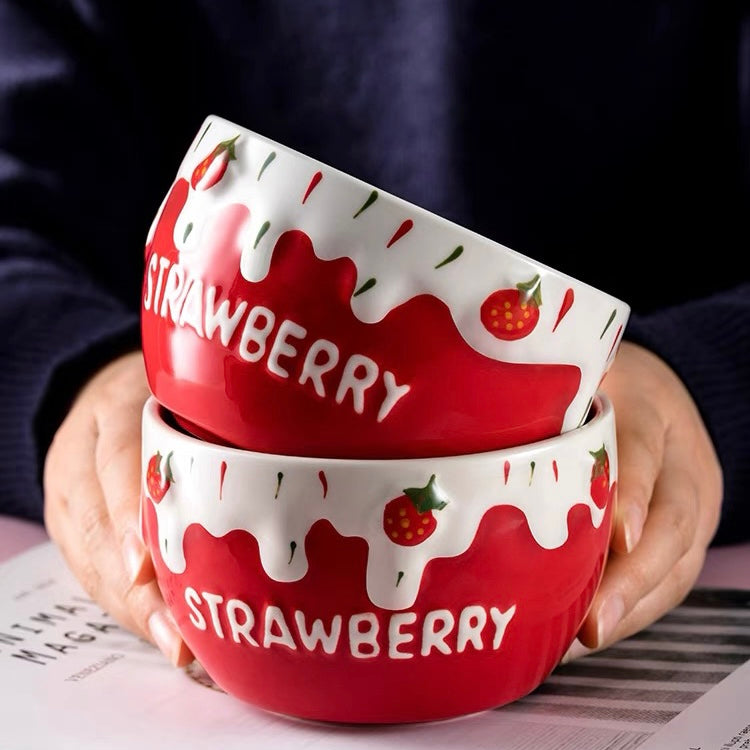 Kawaii Strawberry Ice Cream Ceramic Bowl Set