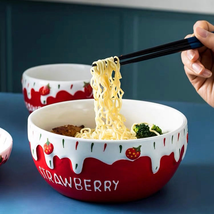 Kawaii Strawberry Ice Cream Ceramic Bowl Set