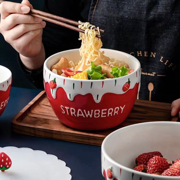 Kawaii Strawberry Ice Cream Ceramic Bowl Set