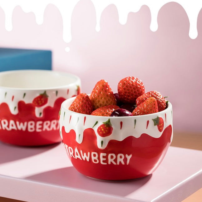 Kawaii Strawberry Ice Cream Ceramic Bowl Set