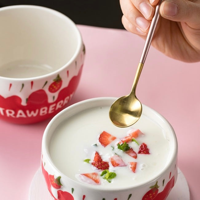 Kawaii Strawberry Ice Cream Ceramic Bowl Set