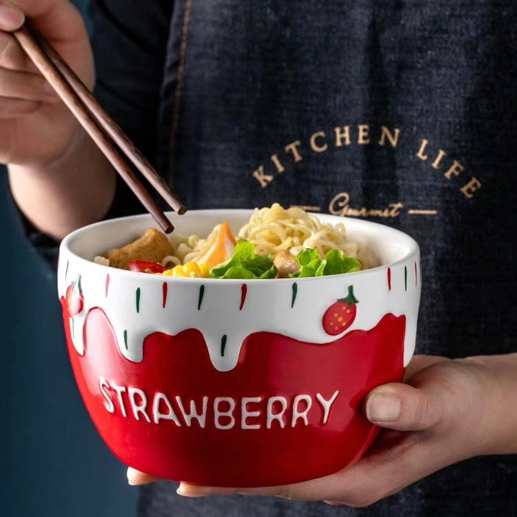 Kawaii Strawberry Ice Cream Ceramic Bowl Set