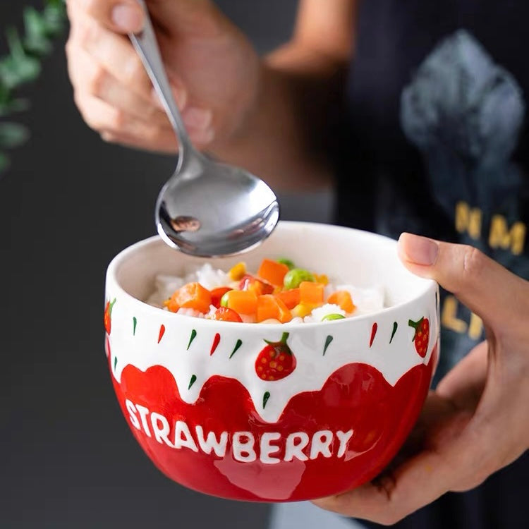 Kawaii Strawberry Ice Cream Ceramic Bowl Set