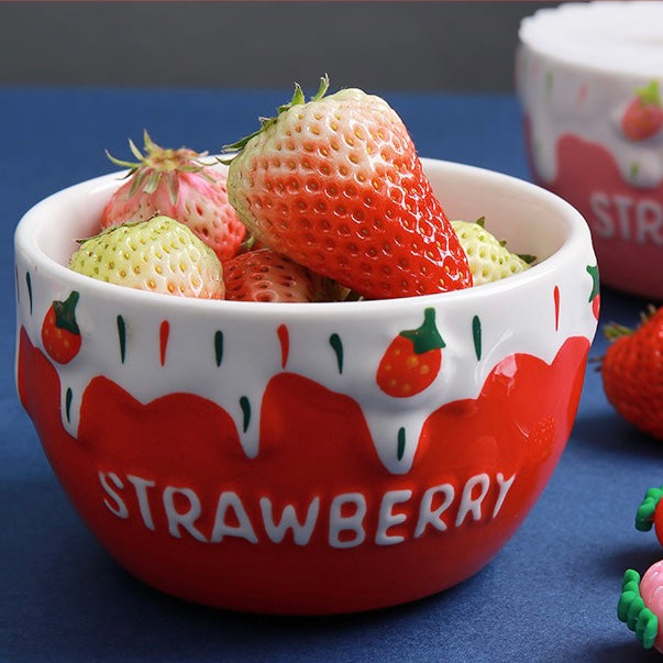 Kawaii Strawberry Ice Cream Ceramic Bowl Set