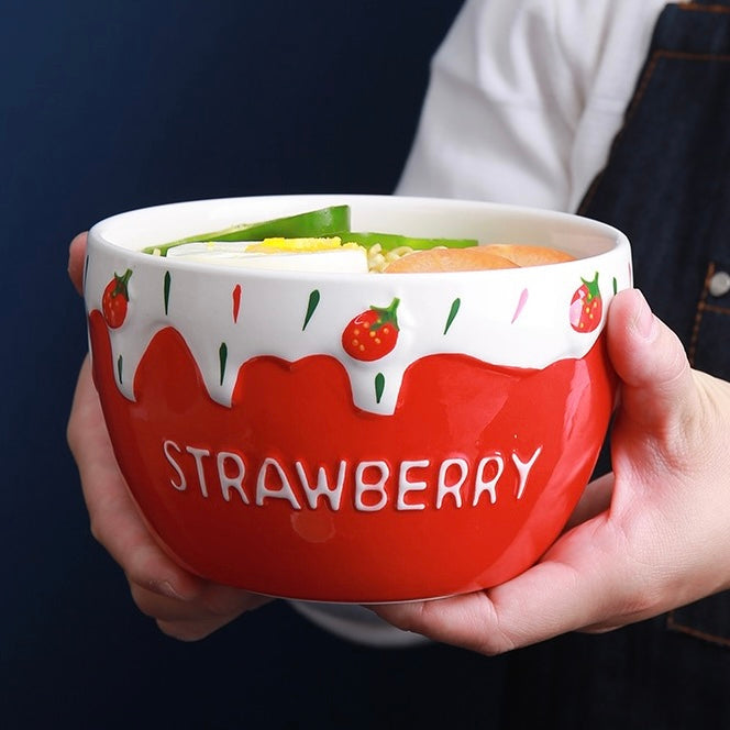 Kawaii Strawberry Ice Cream Ceramic Bowl Set