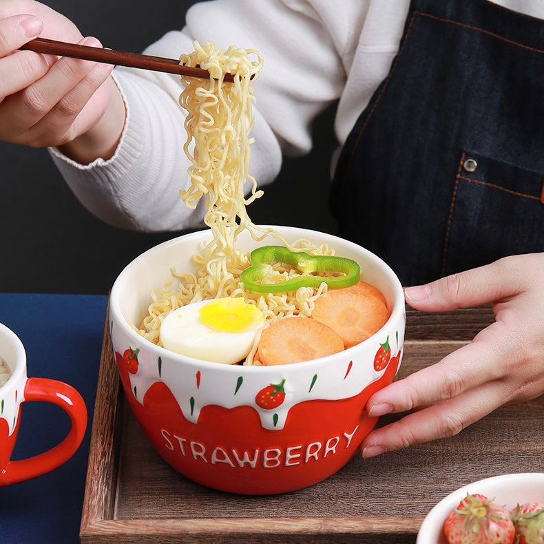 Kawaii Strawberry Ice Cream Ceramic Bowl Set