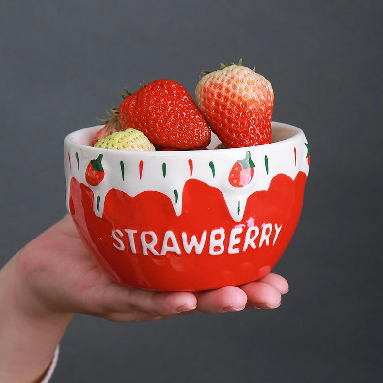 Kawaii Strawberry Ice Cream Ceramic Bowl Set