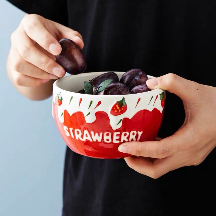 Kawaii Strawberry Ice Cream Ceramic Bowl Set