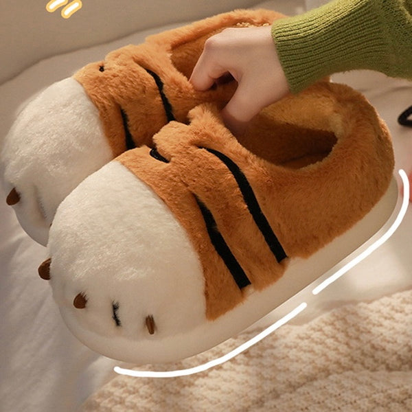 Cute Tiger Paw Fluffy Furry Winter Home Slippers Peachymart