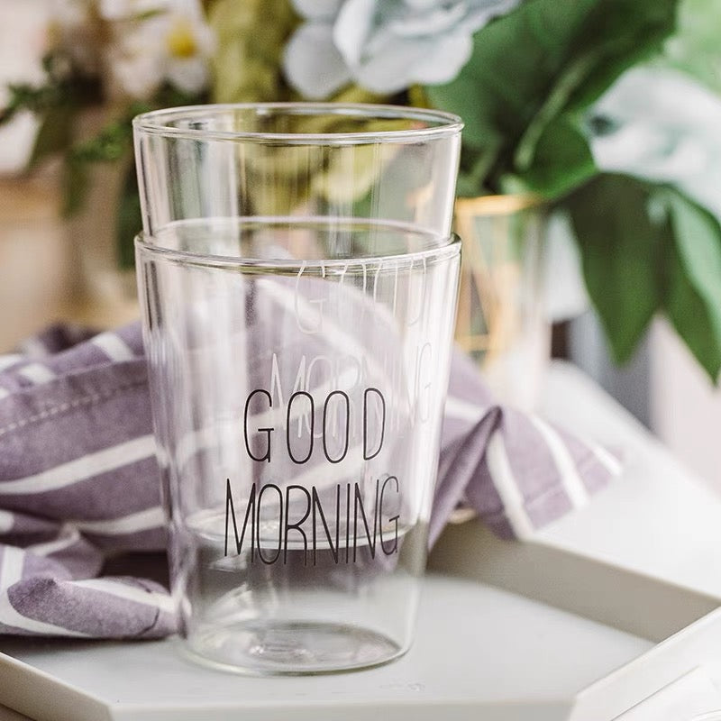Cute Nordic Style Transparent Good Morning Glass Mug