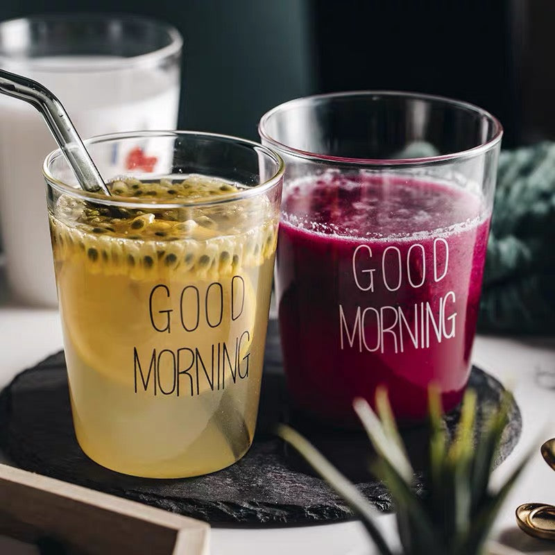 Cute Nordic Style Transparent Good Morning Glass Mug