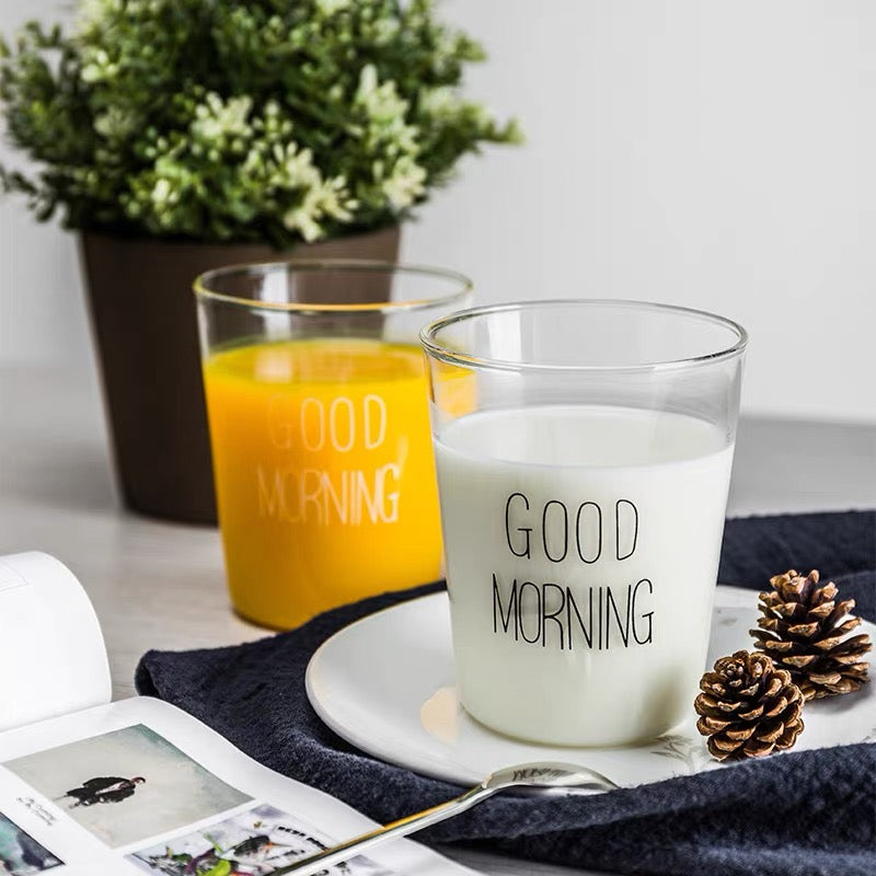 Cute Nordic Style Transparent Good Morning Glass Mug