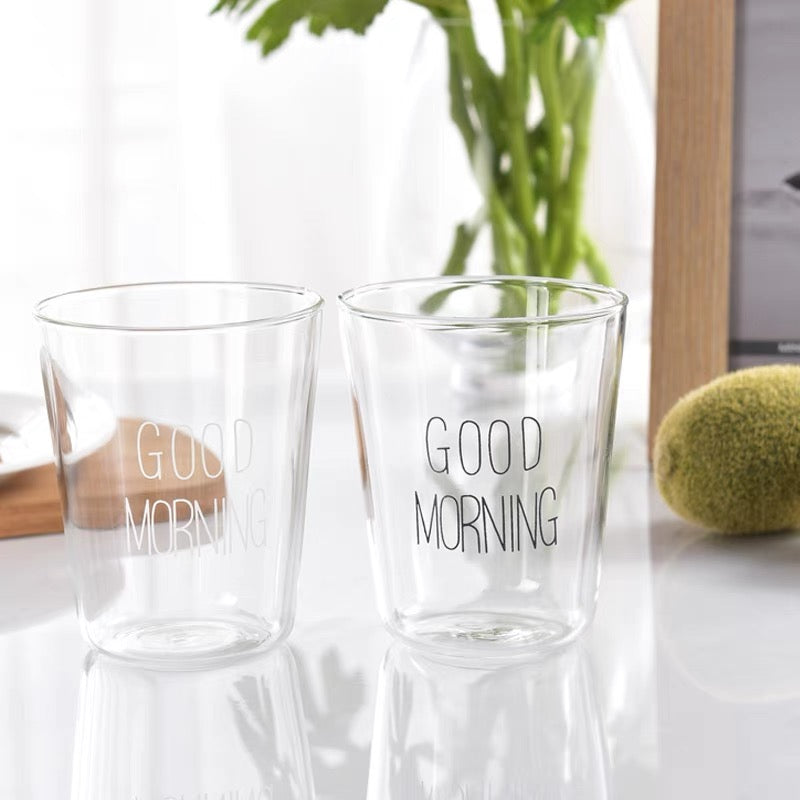 Cute Nordic Style Transparent Good Morning Glass Mug