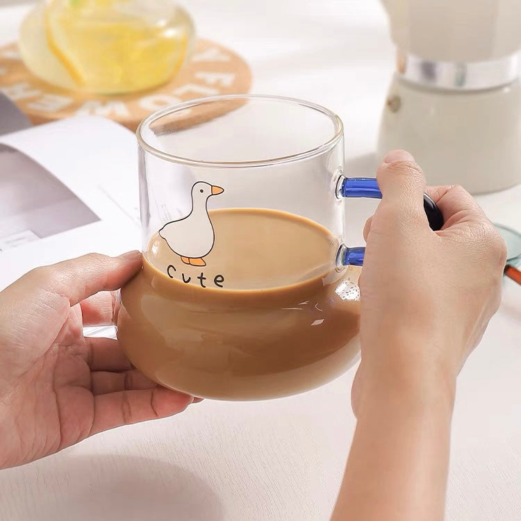 Cute Korea Style Illustration Print Pear Shape Transparent Glass Cup