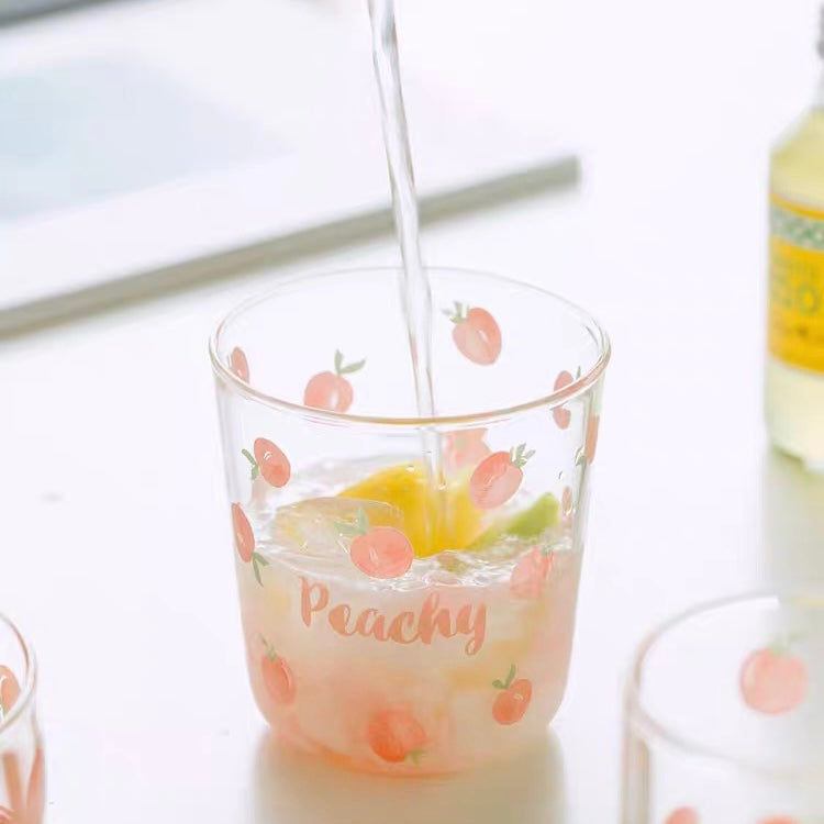 Cute Peachy Pink Print Transparent Glass Cup Mug