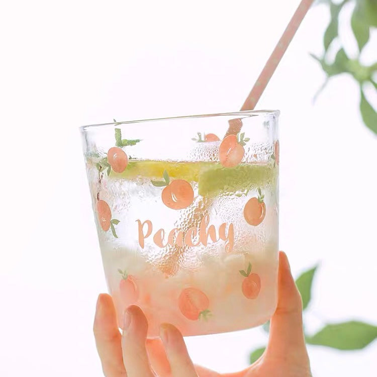 Cute Peachy Pink Print Transparent Glass Cup Mug
