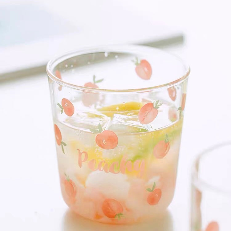 Cute Peachy Pink Print Transparent Glass Cup Mug