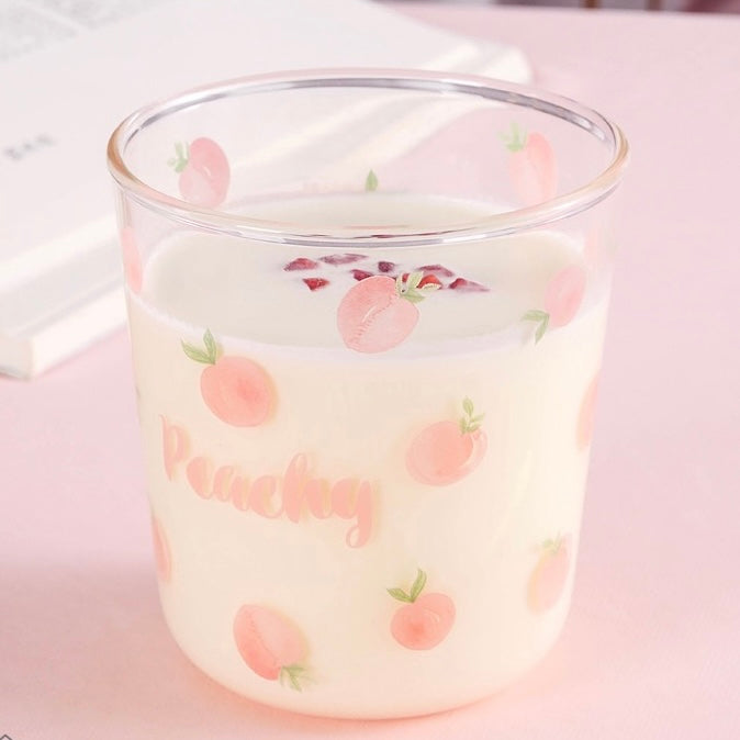 Cute Peachy Pink Print Transparent Glass Cup Mug