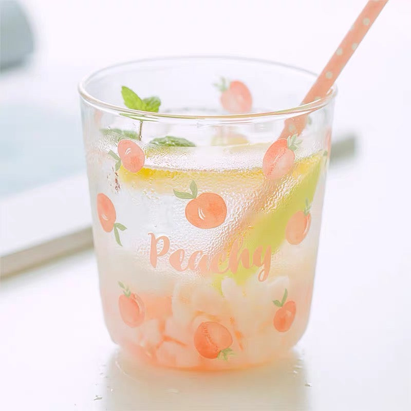 Cute Peachy Pink Print Transparent Glass Cup Mug