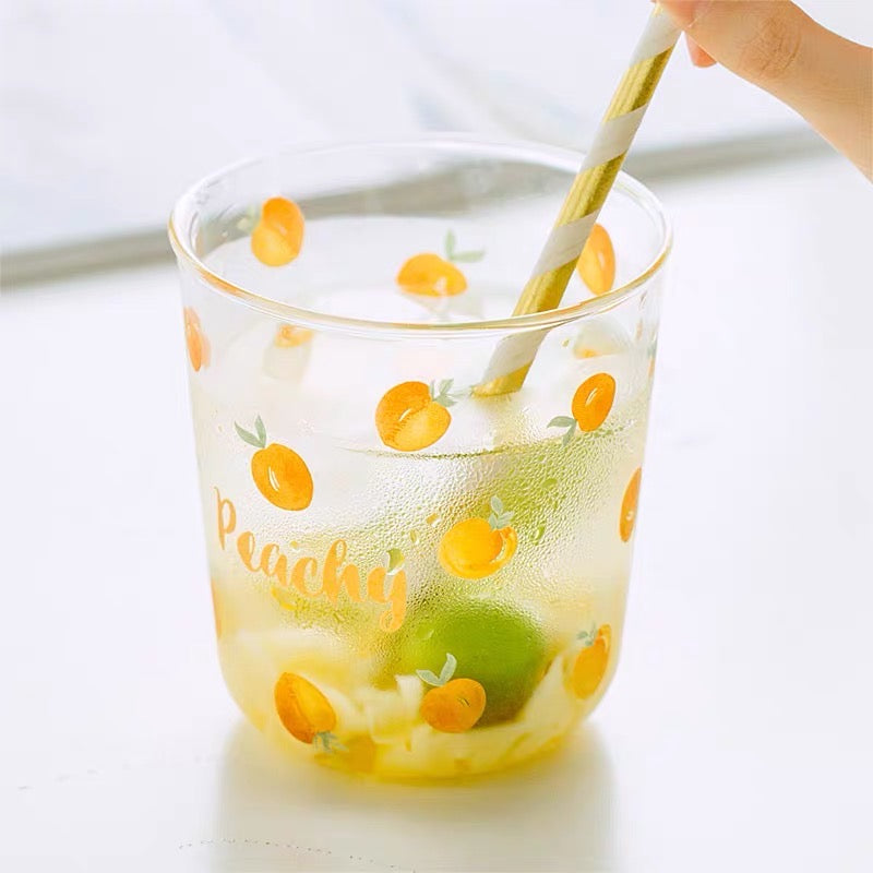 Cute Peachy Pink Print Transparent Glass Cup Mug