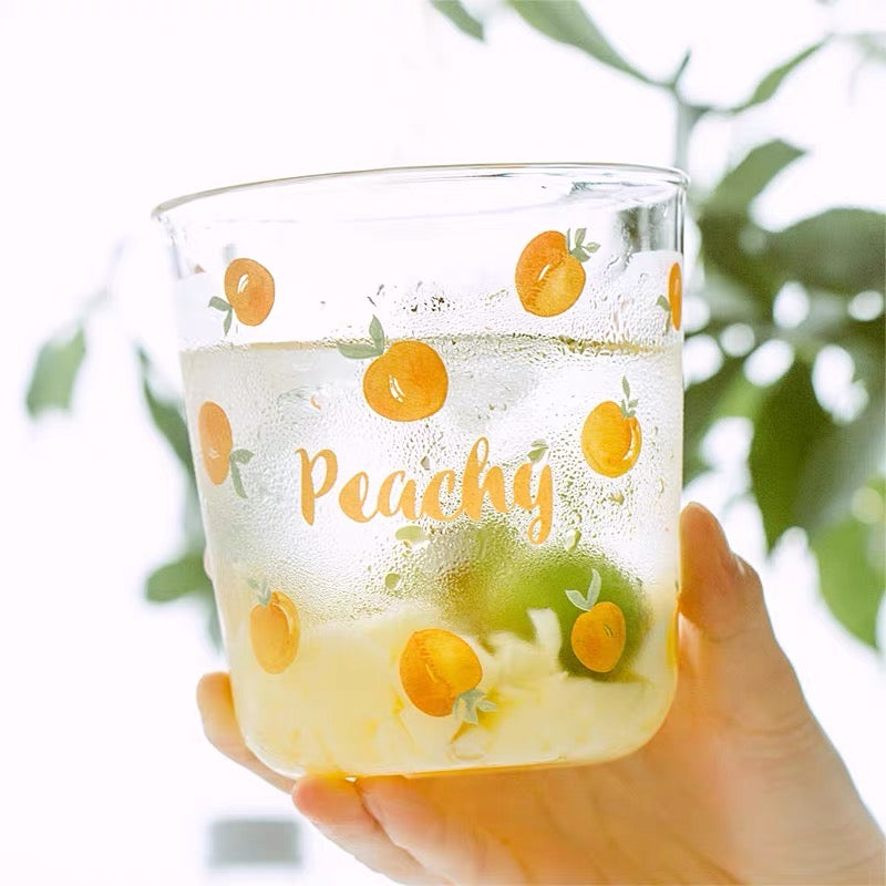 Cute Peachy Pink Print Transparent Glass Cup Mug