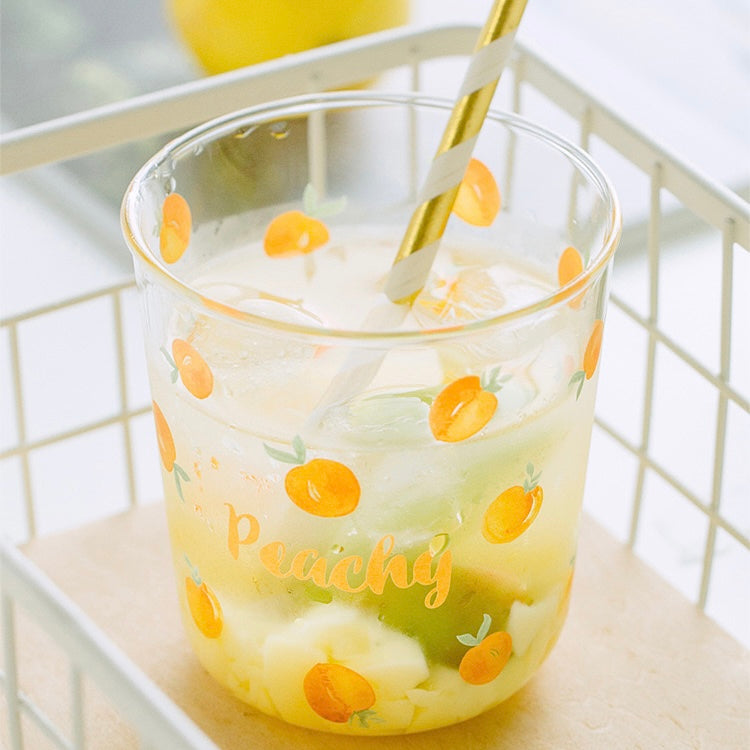 Cute Peachy Pink Print Transparent Glass Cup Mug