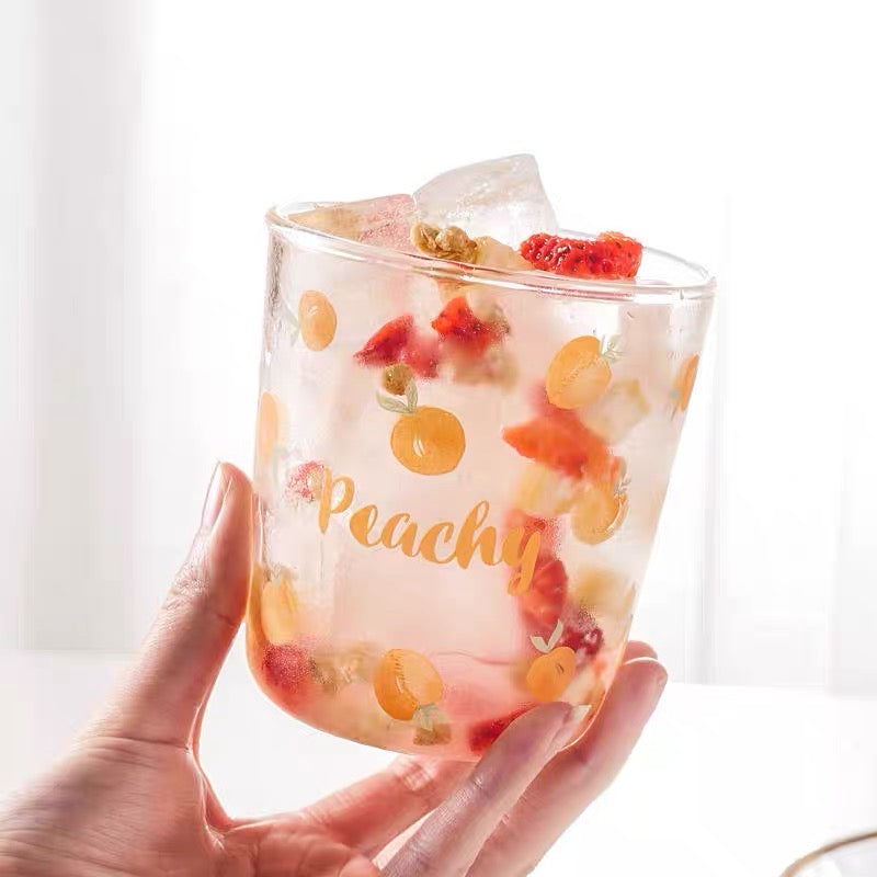 Cute Peachy Pink Print Transparent Glass Cup Mug